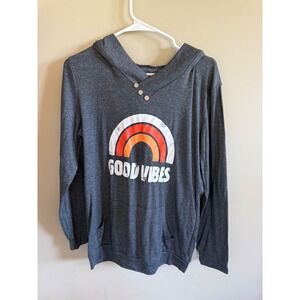Good Vibes Rainbow Hoodie Sweatshirt Womens Medium Pullover Casual